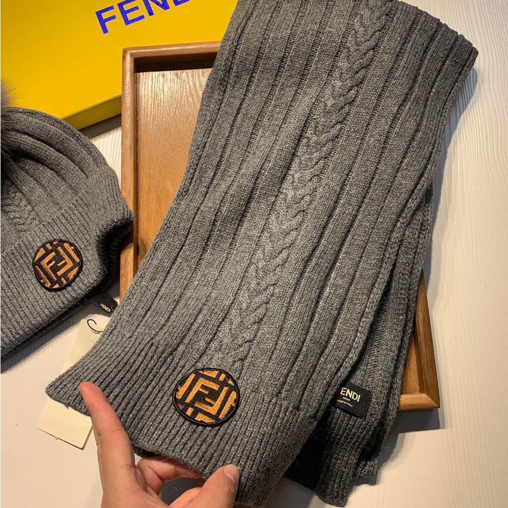 Fendi Charcoal Knit Hat and Scarf Set - Picture 4 of 8